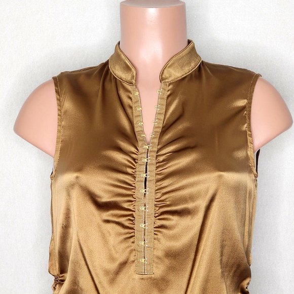 Cynthia Steffe Silk Blend Hook Front Top Brown Copper Sleeveless Tie Sides - Picture 2 of 8